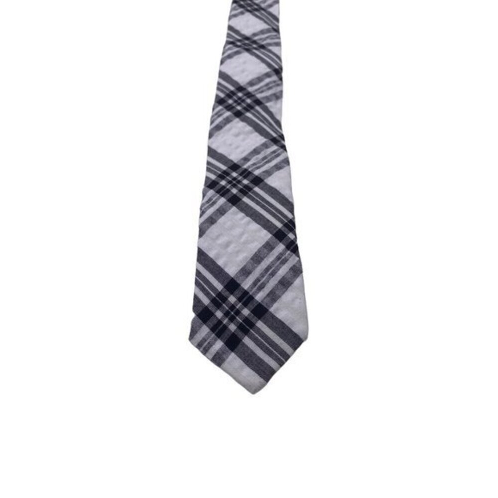 Skinny Tie Madness Men's Plaid Tie‎ Black White Cotton